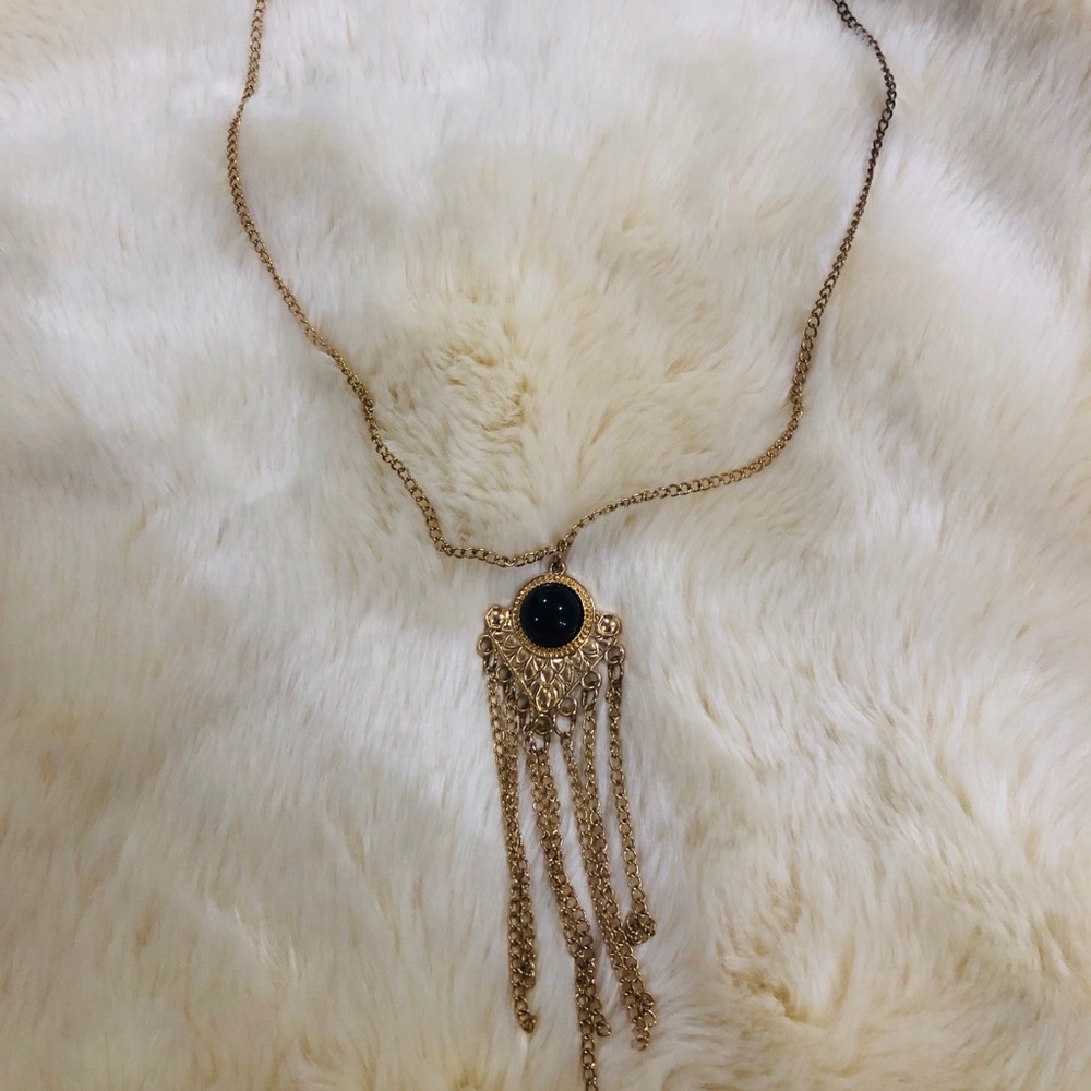 Gold and black long costume jewelry necklace